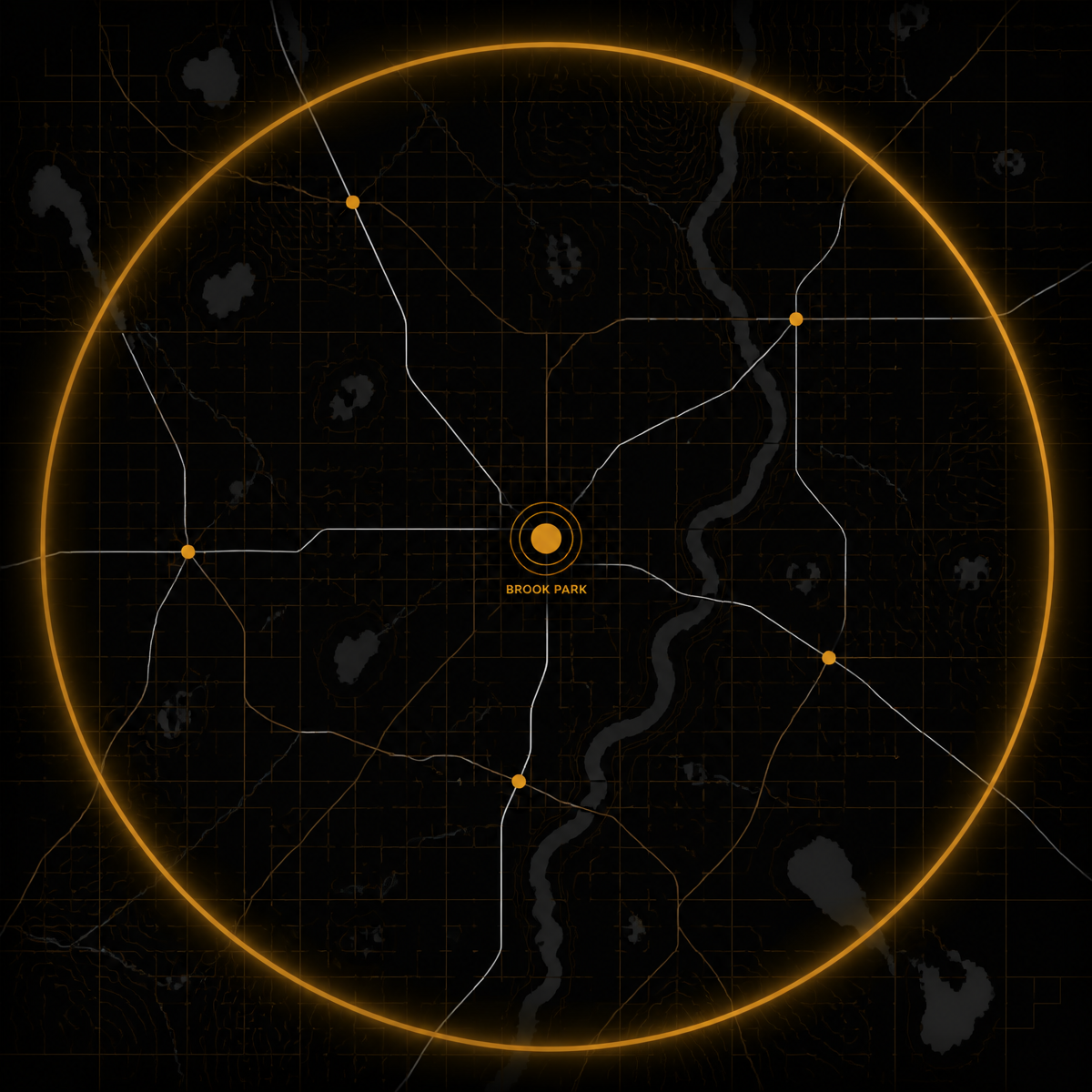 Map of the 50-mile service radius around Brook Park, Minnesota